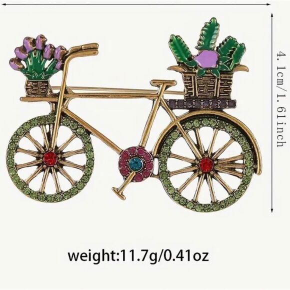 🚲 Betsey Johnson NEW multicolored sparkling crystal bicycle brooch 🚲 - Picture 2 of 4